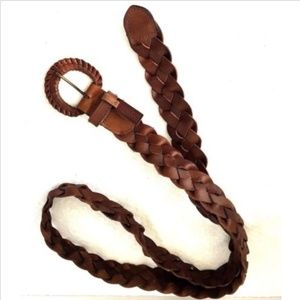 Women's Belt Leather Brown Braided Round Buckle